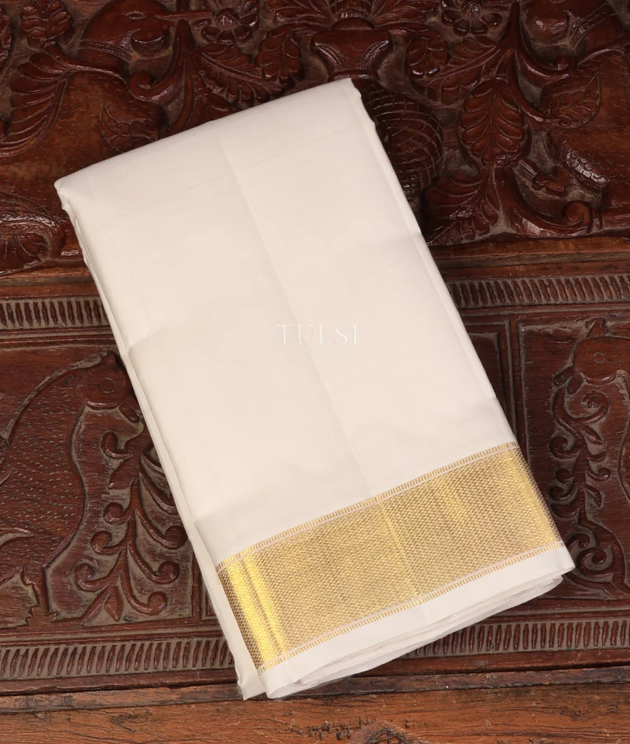 Light Beige Handwoven Kanjivaram Silk Dhoti and Vastharam T751810-image