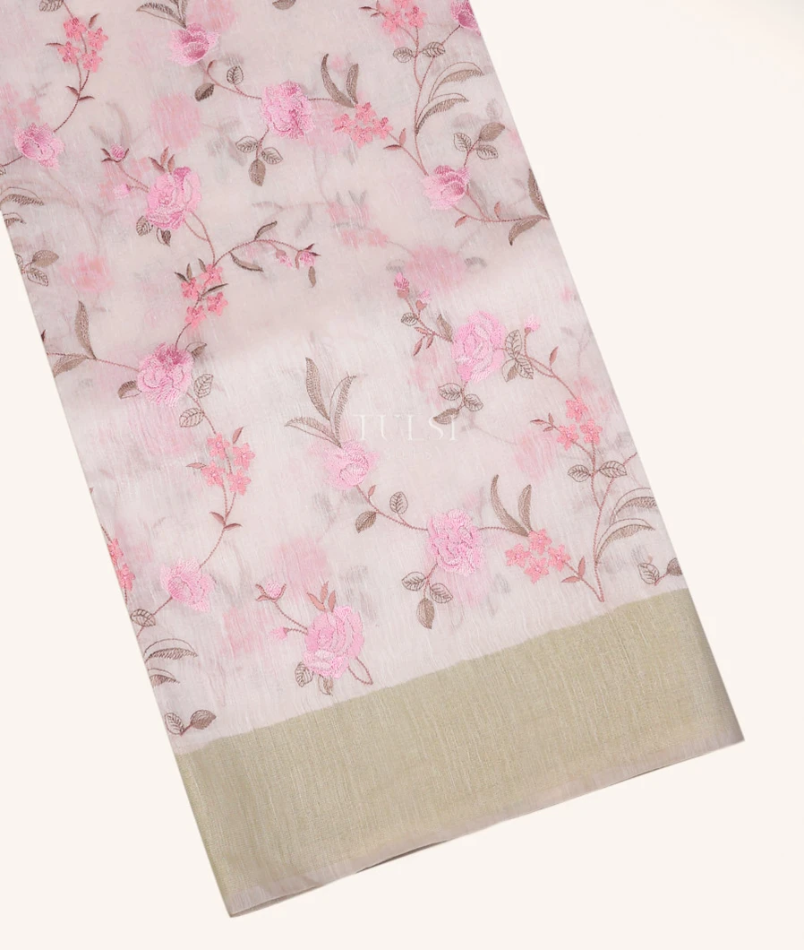 White Linen Embroidery Saree T749417-image