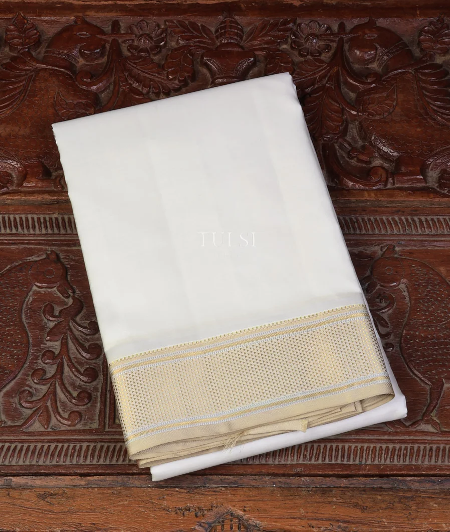 Off-White Handwoven Kanjivaram Silk Dhoti and Vastharam T721975-image