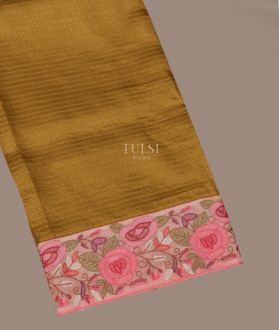 Golden Yellow tussar Embroidery Saree T752192-image