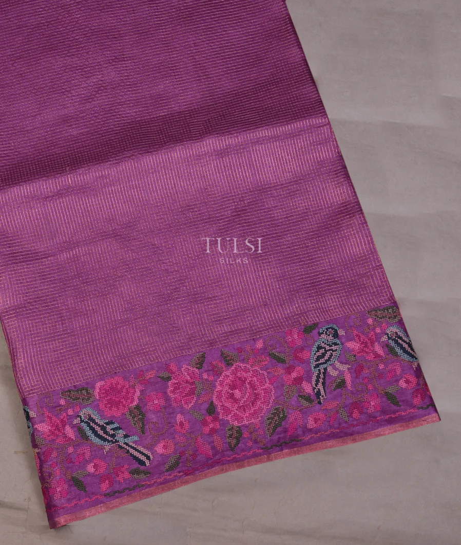 Purple Tussar Embroidery Saree T751447-image