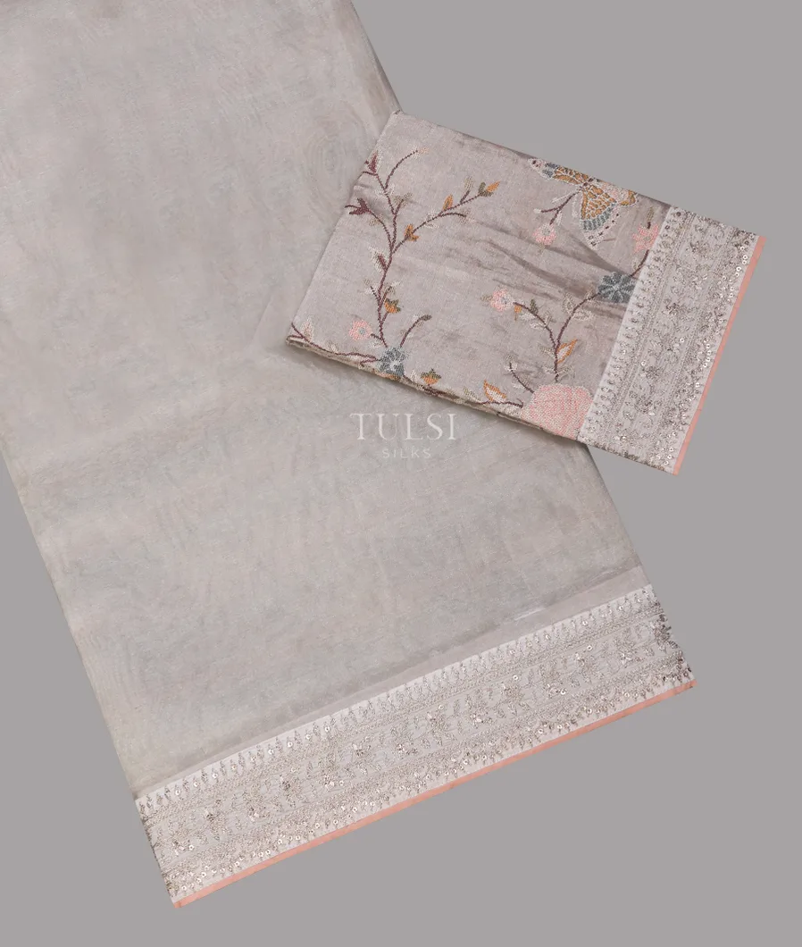 Off-White Kora Tissue Organza Embroidery Saree T708763-1-image