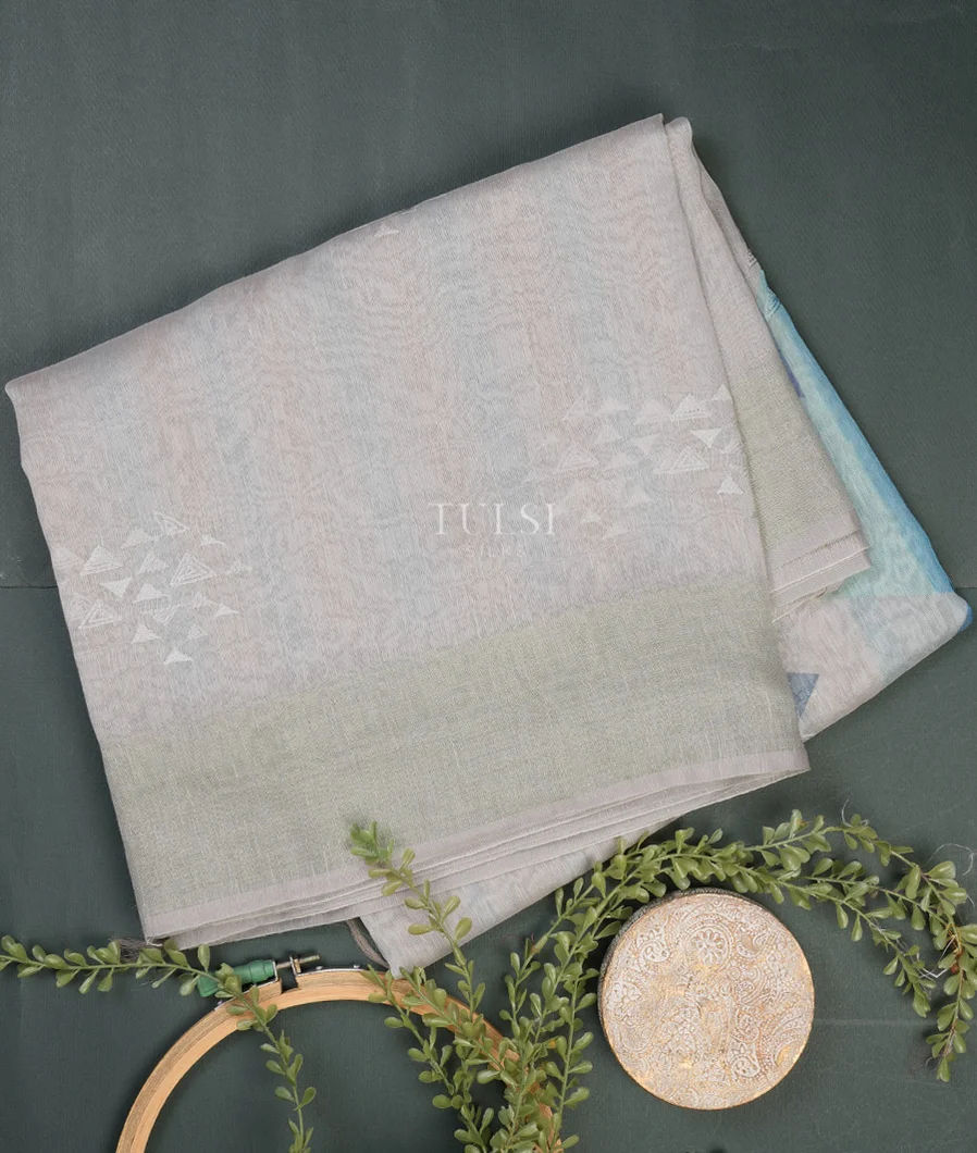Grey Linen Embroidery Saree T749381-image