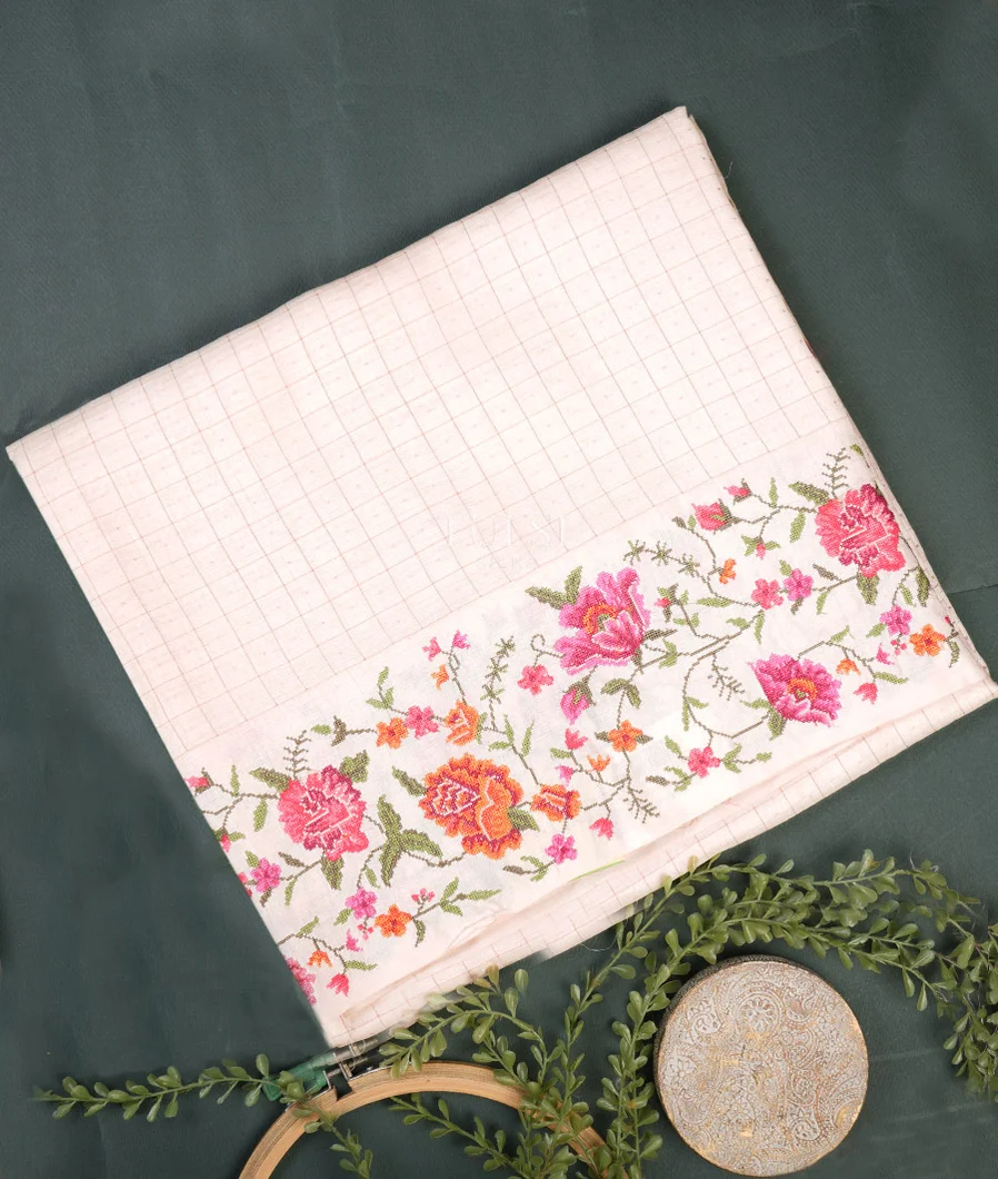 Off-White Tussar Embroidery Saree T731983-image