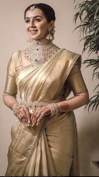 Beige and Gold Silk Wedding Saree-1