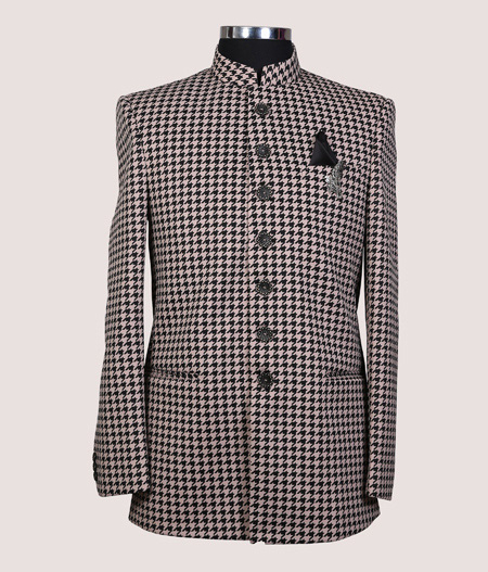 Off White And Black Checked Bandhgala - 101