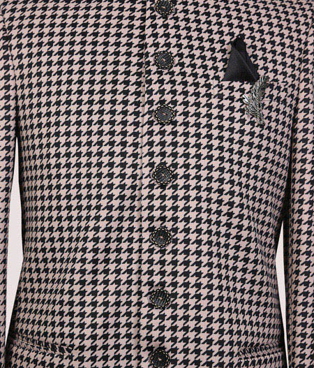 Off White And Black Checked Bandhgala - 102