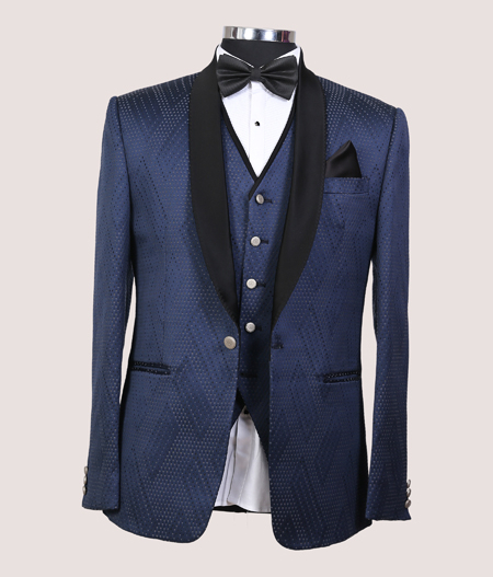 Blue Pattern Tuxedo with Black Lapel - AST 1766