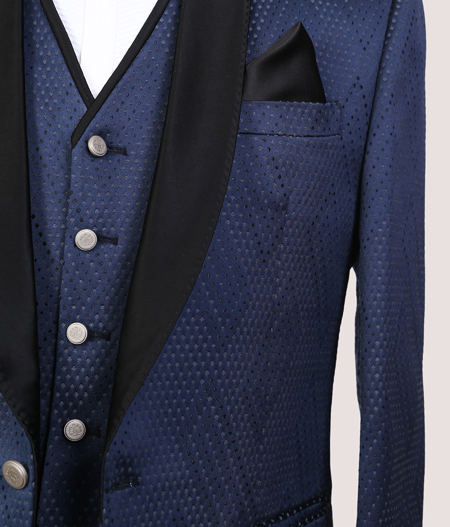 Blue Pattern Tuxedo with Black Lapel - AST 17662