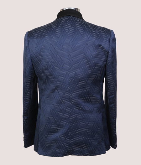 Blue Pattern Tuxedo with Black Lapel - AST 17663