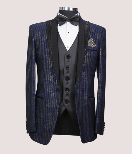 Blue Pattern Striped Tuxedo - SUT 62011