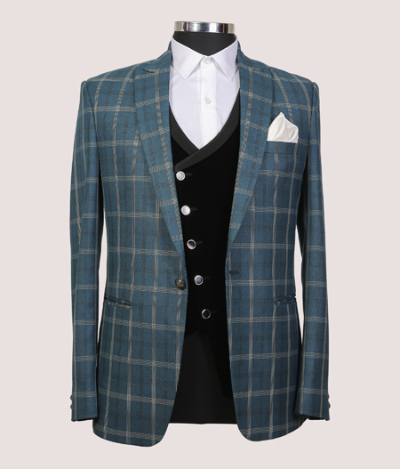 Green Checked Three Piece Suit - SUT FT 6101