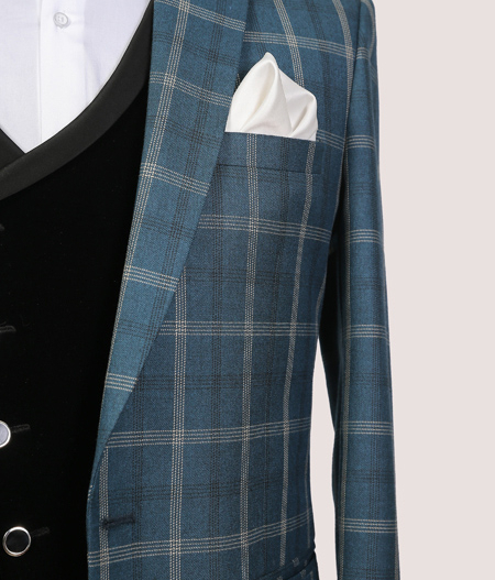 Green Checked Three Piece Suit - SUT FT 6102