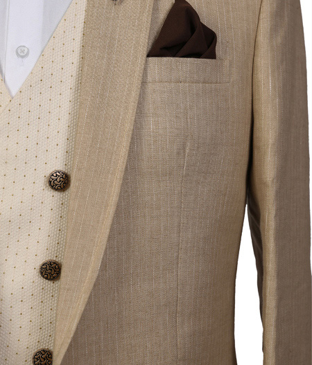 Beige Striped Three Piece Suit - ALT 2482