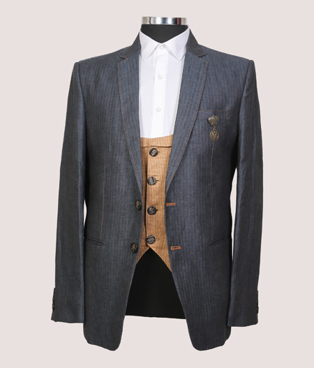 Beige Waistcoat Grey Three Piece Suit - ALT 2611