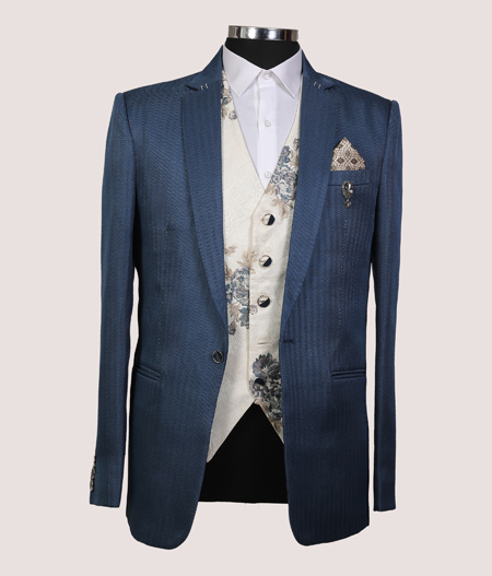 Blue Striped Three Piece Suit - AST 14971