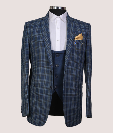 Slim Fit Navy Check Three Piece Suit GB-3P-323 – Italy Direct