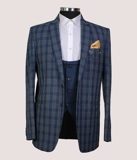 Blue Checked Three Piece Suit - ATR 5701