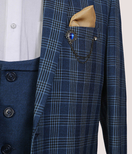 Blue Checked Three Piece Suit - ATR 5702