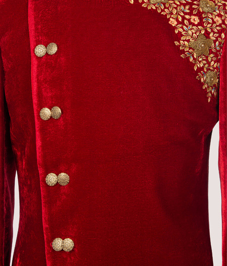 Maroon Satin Asymmetric Sherwani - IW 7562