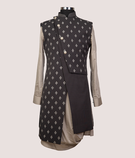 Black and White Pattern Sherwani - VC 14121