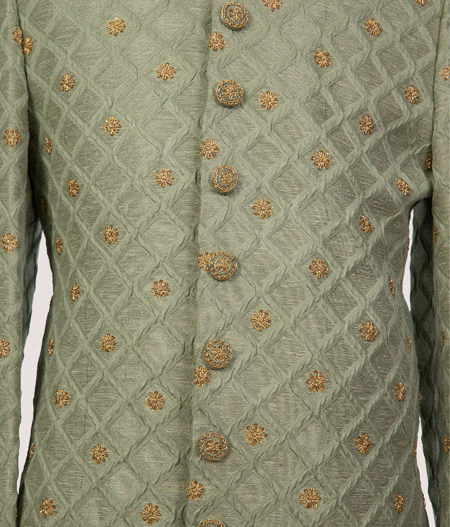 Green Cross Pattern Sherwani - AMD 7072