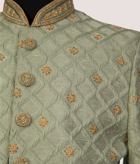 Green Cross Pattern Sherwani - AMD 7073