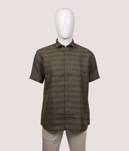 Brownish Green Striped Shirt HS - AAl-62431