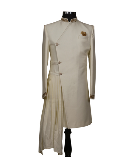 White Pearl Flair Sherwani1