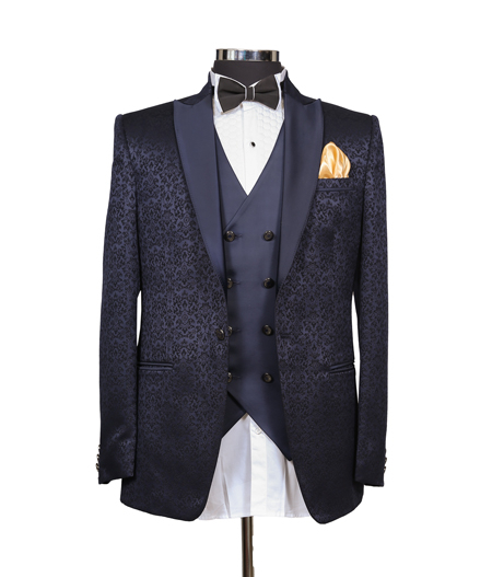 Navy blue Jacquard suit1