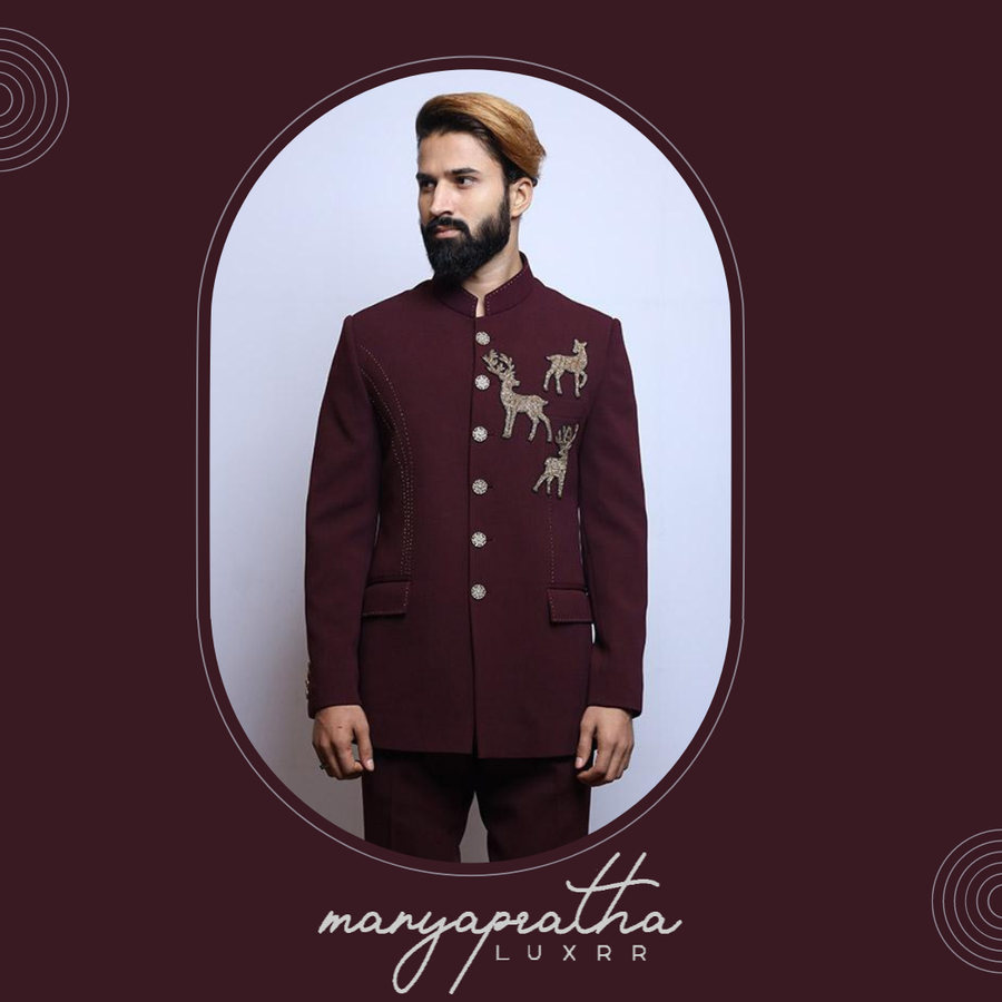 Maroon Bandgala Embroidered1