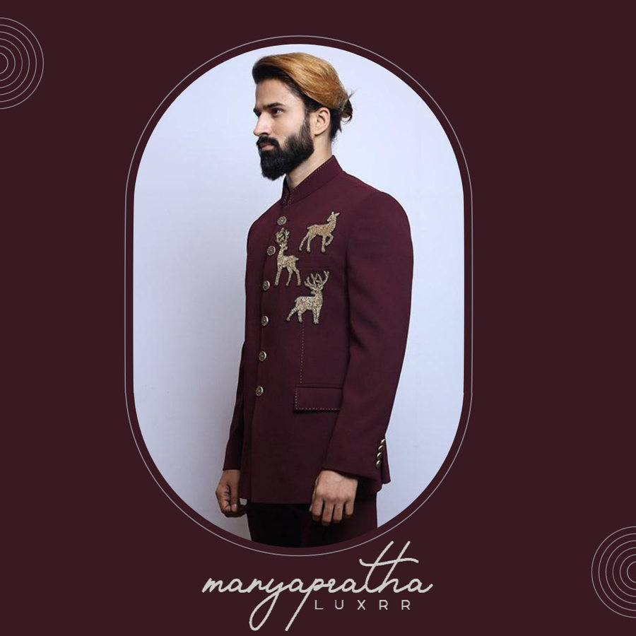 Maroon Bandgala Embroidered2