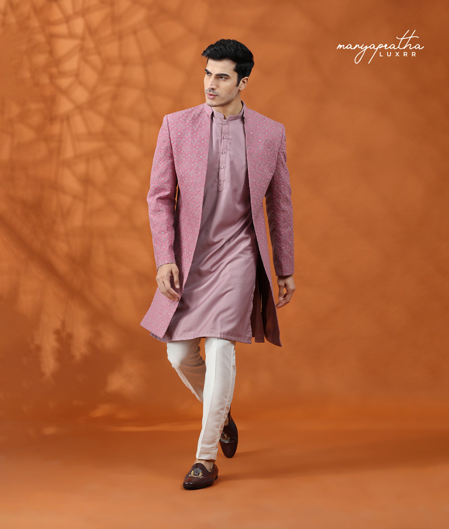 PINK MODERN ART OPEN SHERWANI2
