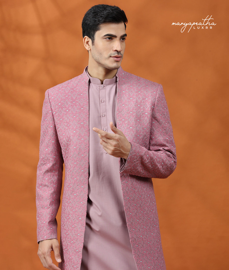 PINK MODERN ART OPEN SHERWANI3