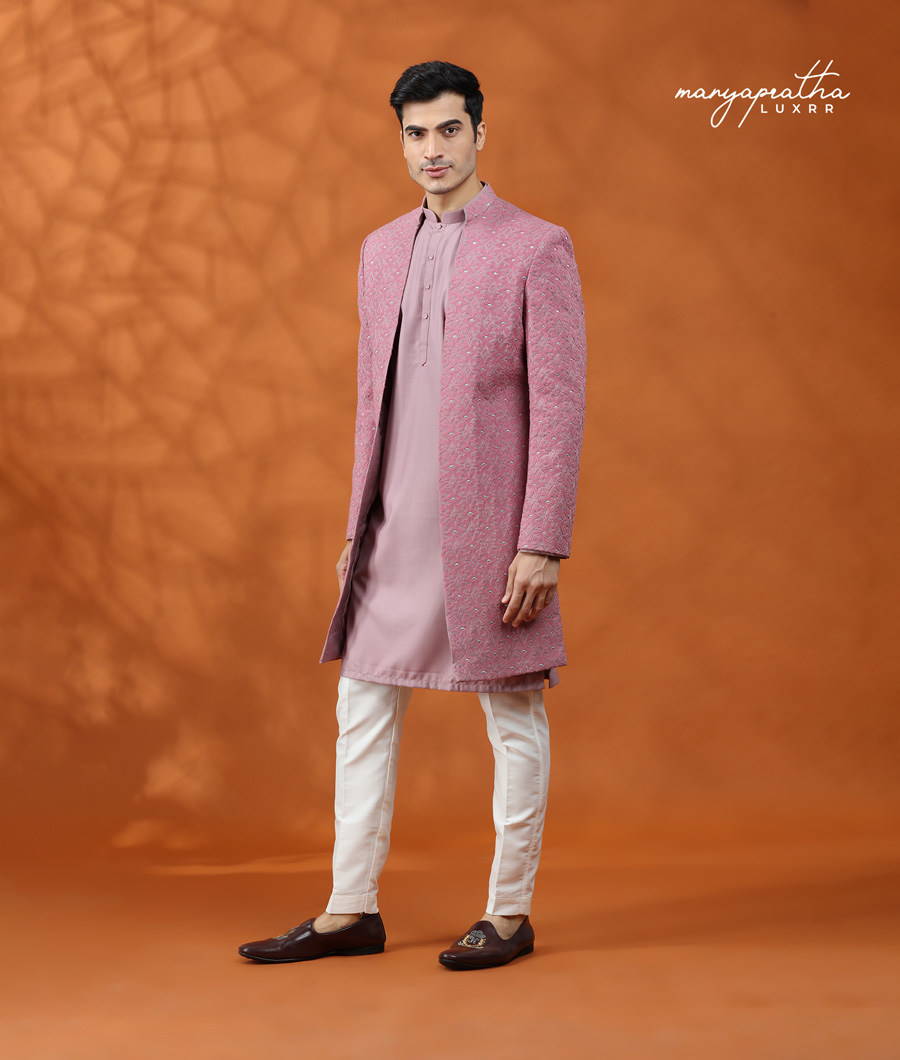 PINK MODERN ART OPEN SHERWANI5