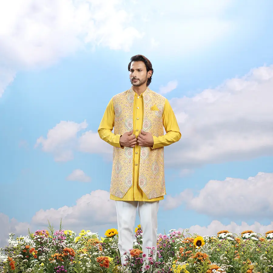 yellow-designer-bundi-kurta-set-00824-d