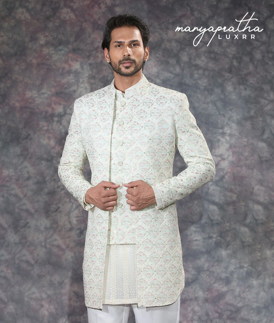 Abrah Geometric Cream Indo-Western Outfit1