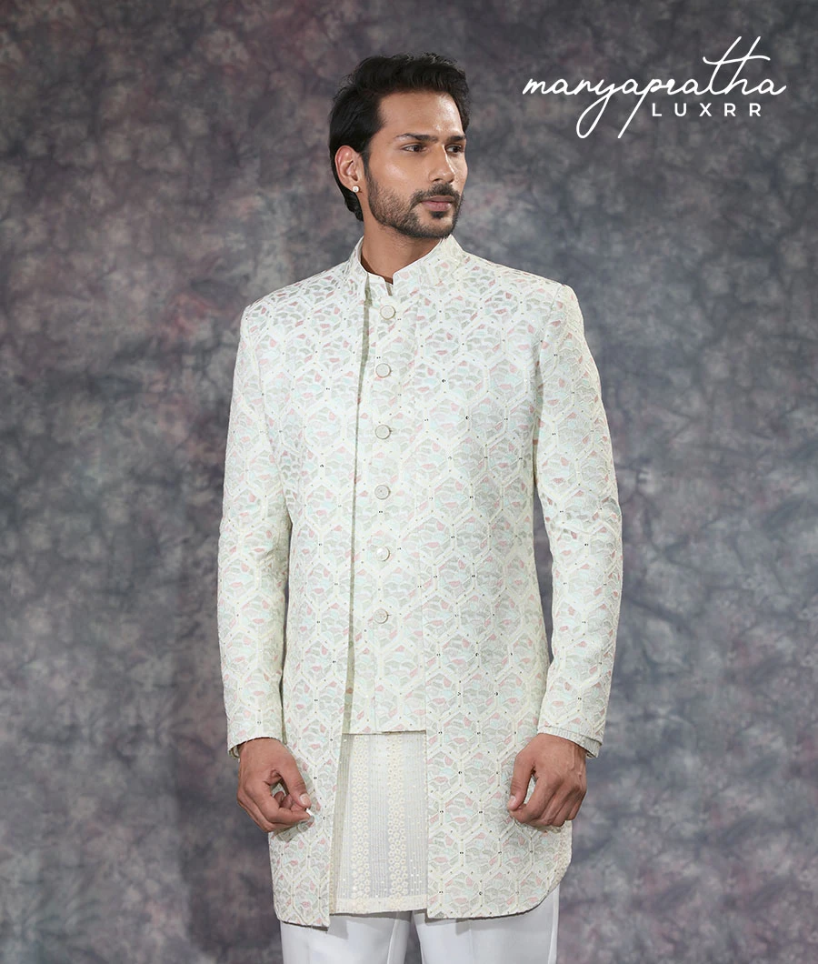 Abrah Geometric Cream Indo-Western Outfit2