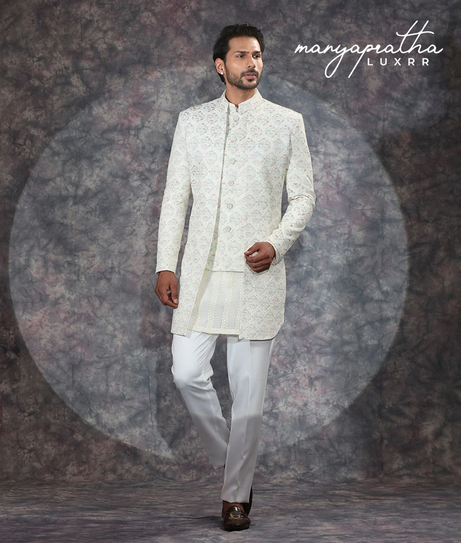 Abrah Geometric Cream Indo-Western Outfit5