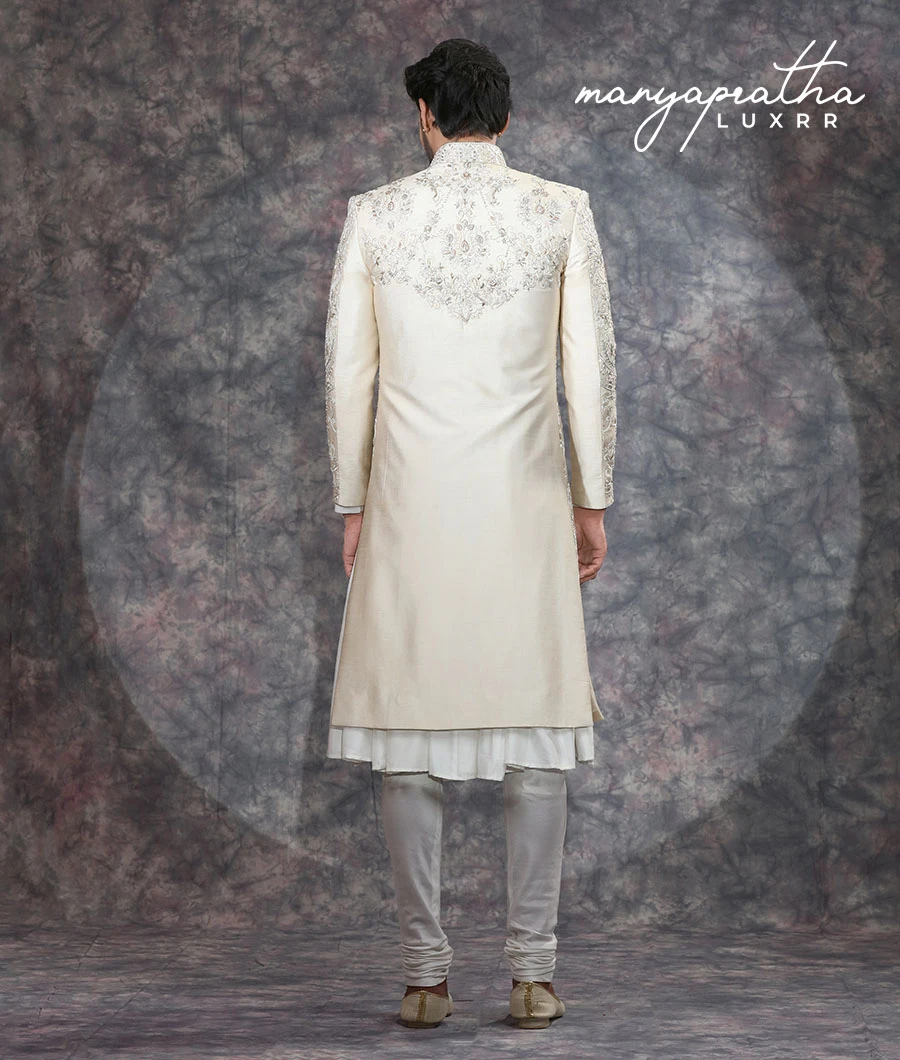 Adl Embroidered Cream Sherwani6