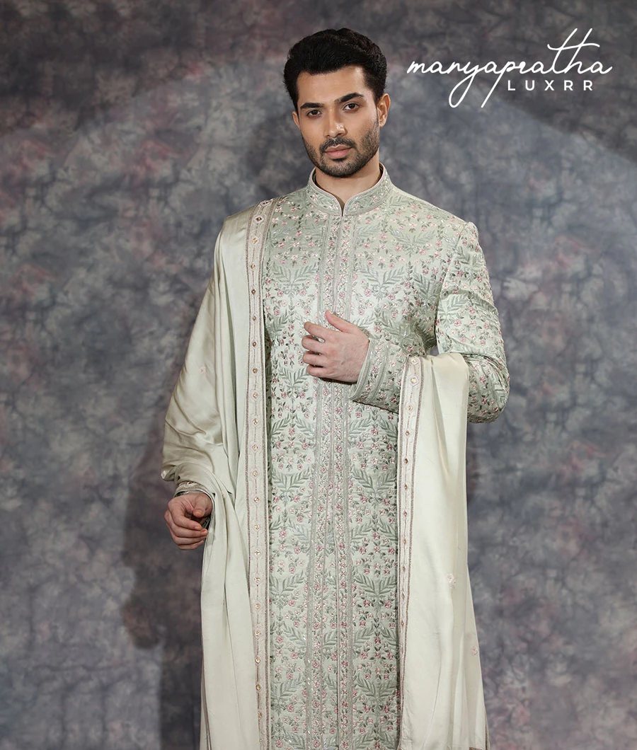 Badhrah Embroidered Off White Sherwani1