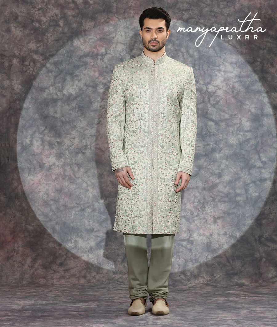 Badhrah Embroidered Off White Sherwani5