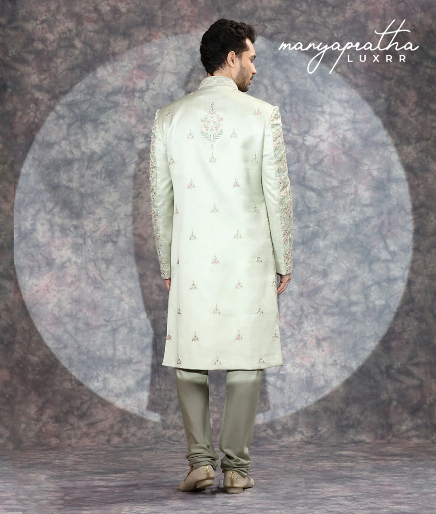 Badhrah Embroidered Off White Sherwani6