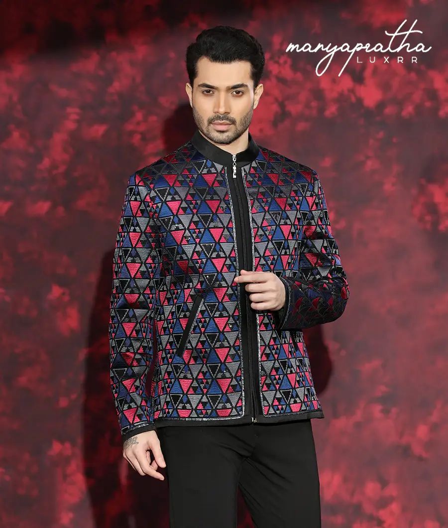 Asher Geometric Blue and Red Jacket1