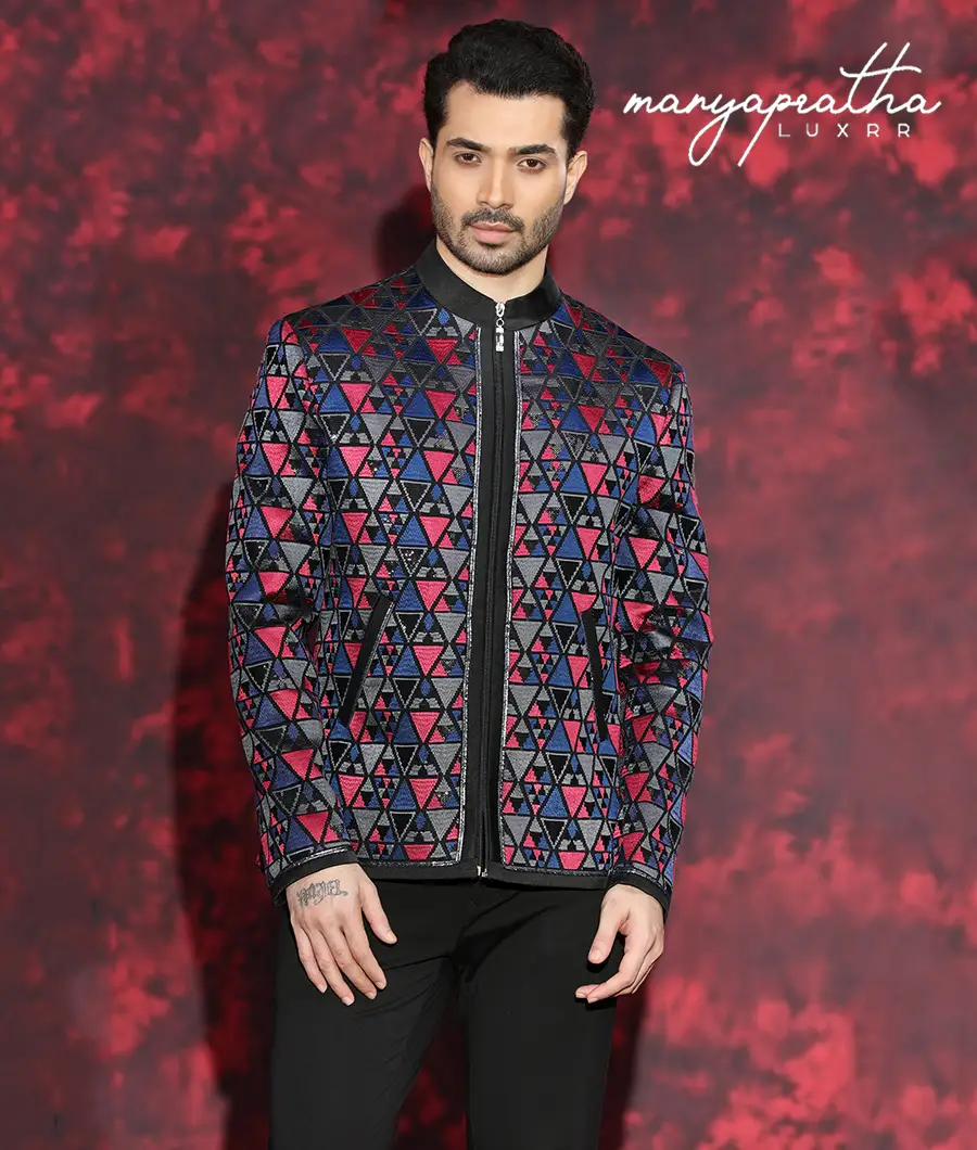 Asher Geometric Blue and Red Jacket2