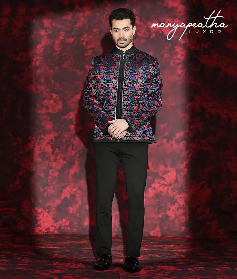 Asher Geometric Blue and Red Jacket3