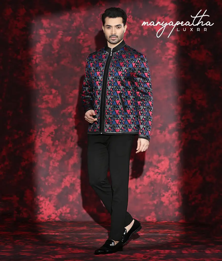 Asher Geometric Blue and Red Jacket5