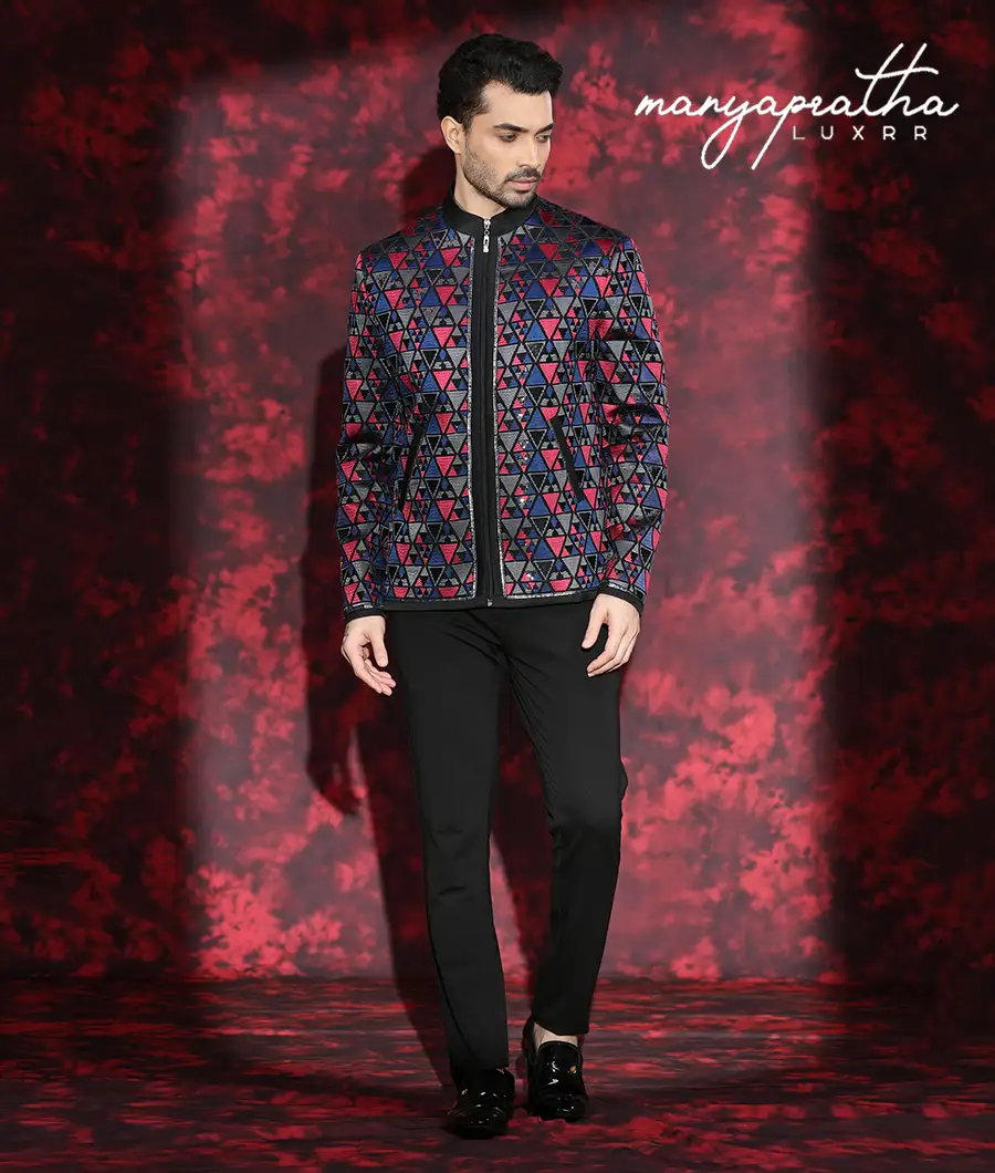 Asher Geometric Blue and Red Jacket6