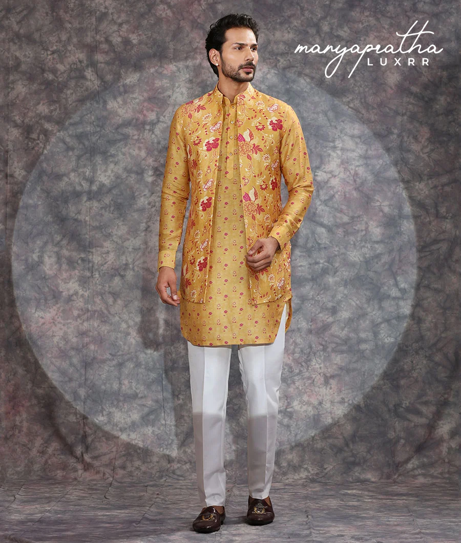 Fatanah Embroidered Mustard Kurta Set5