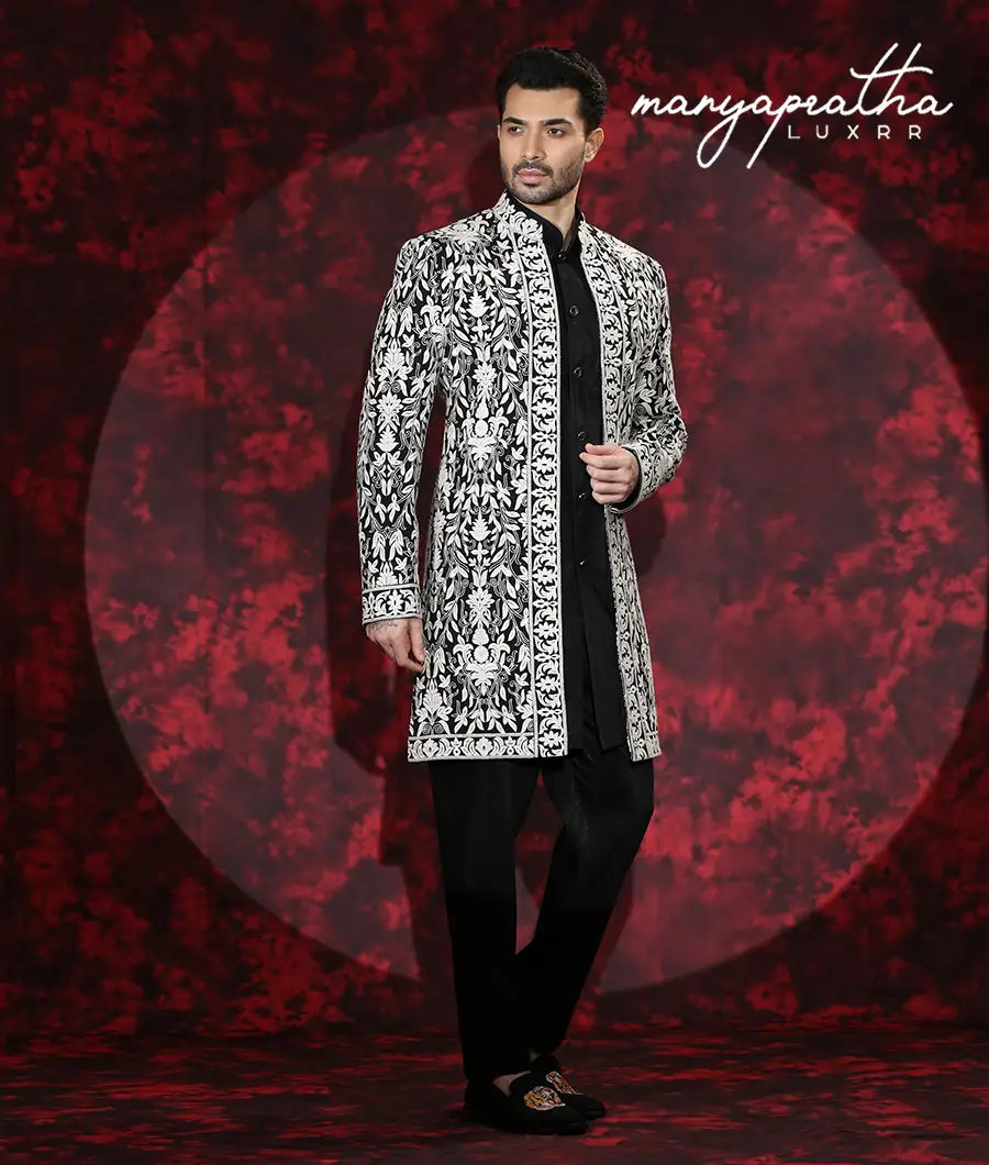 Griffin Black and White Sherwani5
